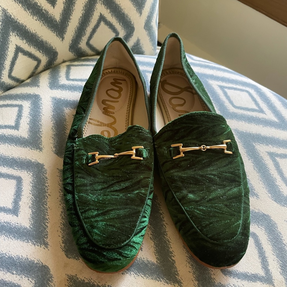 Sam Edelman - green velvet loafers, 7.5